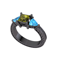 Prenses Tria Yüzük - Peridot ve akuamarin 925 ayar siyah rodyum kaplama gümüş yüzük #wseyp2