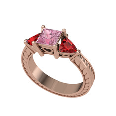 Pembe kuvars ve garnet 14 ayar rose altın yüzük