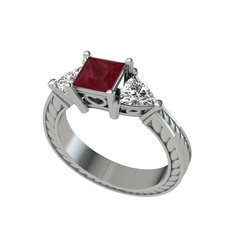 Kök yakut ve beyaz zirkon 14 ayar beyaz altın yüzük