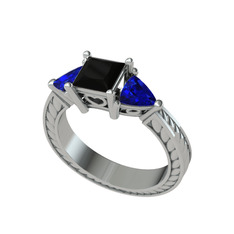 Prenses Tria Yüzük - Siyah zirkon ve lab safir 18 ayar beyaz altın yüzük #wziral