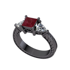 Kök yakut ve swarovski 925 ayar siyah rodyum kaplama gümüş yüzük