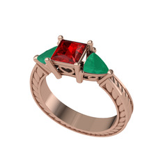 Garnet ve kök zümrüt 14 ayar rose altın yüzük