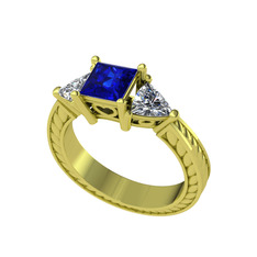 Prenses Tria Yüzük - Lab safir ve swarovski 8 ayar altın yüzük #xnwi7k