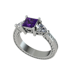 Prenses Tria Yüzük - Ametist ve swarovski 18 ayar beyaz altın yüzük #y3hi76