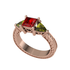Prenses Tria Yüzük - Garnet ve peridot 8 ayar rose altın yüzük #y5gni4