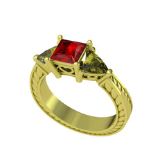 Prenses Tria Yüzük - Garnet ve peridot 18 ayar altın yüzük #yja8dh