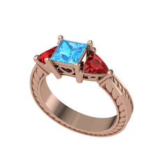 Akuamarin ve garnet 14 ayar rose altın yüzük