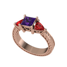 Prenses Tria Yüzük - Ametist ve garnet 8 ayar rose altın yüzük #yofaf6