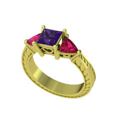 Prenses Tria Yüzük - Ametist ve rodolit garnet 8 ayar altın yüzük #zr2ofw