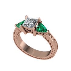 Prenses Tria Yüzük - Swarovski ve yeşil kuvars 925 ayar rose altın kaplama gümüş yüzük #zthr8x