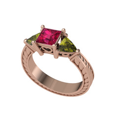 Prenses Tria Yüzük - Rodolit garnet ve peridot 8 ayar rose altın yüzük #zxbtfg