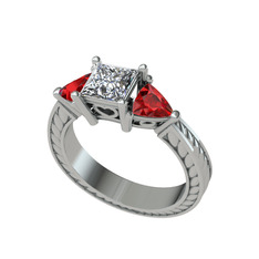 Swarovski ve garnet 8 ayar beyaz altın yüzük