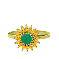 Taşlı Papatya Yüzük - Kök zümrüt ve sitrin 8 ayar altın yüzük #114mf5i