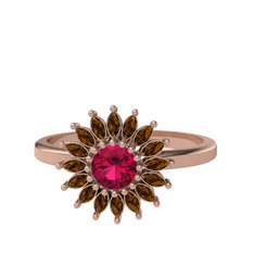 Rodolit garnet ve dumanlı kuvars 925 ayar rose altın kaplama gümüş yüzük