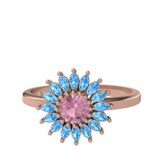 Pembe kuvars ve akuamarin 8 ayar rose altın yüzük