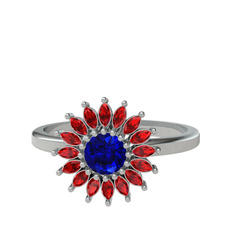 Lab safir ve garnet 18 ayar beyaz altın yüzük