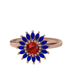 Taşlı Papatya Yüzük - Garnet ve lab safir 925 ayar rose altın kaplama gümüş yüzük #12gdgin