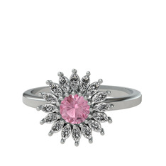 Taşlı Papatya Yüzük - Pembe kuvars ve beyaz zirkon 925 ayar gümüş yüzük #12kgmu7