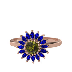 Taşlı Papatya Yüzük - Peridot ve lab safir 8 ayar rose altın yüzük #12m10qx