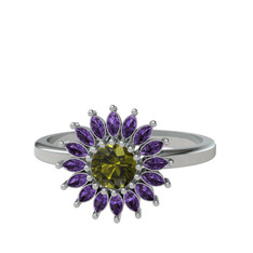 Peridot ve ametist 14 ayar beyaz altın yüzük