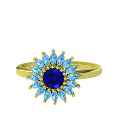 Lab safir ve akuamarin 14 ayar altın yüzük