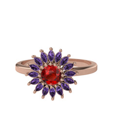 Garnet ve ametist 8 ayar rose altın yüzük
