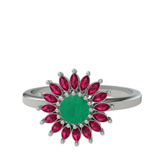 Taşlı Papatya Yüzük - Kök zümrüt ve rodolit garnet 925 ayar gümüş yüzük #14zupna