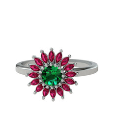 Yeşil kuvars ve rodolit garnet 18 ayar beyaz altın yüzük