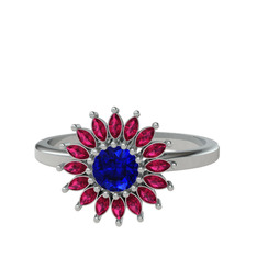 Lab safir ve rodolit garnet 14 ayar beyaz altın yüzük
