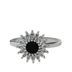 Taşlı Papatya Yüzük - Siyah zirkon ve swarovski 18 ayar beyaz altın yüzük #15qau0b