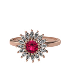 Taşlı Papatya Yüzük - Rodolit garnet ve swarovski 18 ayar rose altın yüzük #16k5175