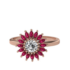 Taşlı Papatya Yüzük - Beyaz zirkon ve rodolit garnet 18 ayar rose altın yüzük #16qoi1d