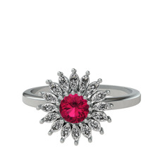 Taşlı Papatya Yüzük - Rodolit garnet ve swarovski 14 ayar beyaz altın yüzük #17usojs