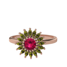 Taşlı Papatya Yüzük - Rodolit garnet ve peridot 8 ayar rose altın yüzük #17xuoua
