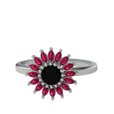 Siyah zirkon ve rodolit garnet 14 ayar beyaz altın yüzük