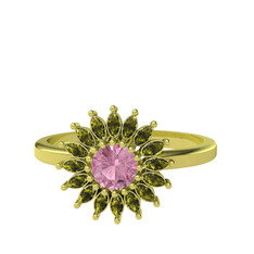 Taşlı Papatya Yüzük - Pembe kuvars ve peridot 18 ayar altın yüzük #18ua6ad