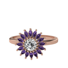 Taşlı Papatya Yüzük - Swarovski ve ametist 925 ayar rose altın kaplama gümüş yüzük #1a71l1z