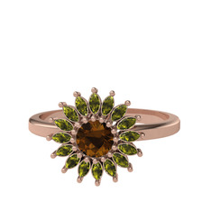 Dumanlı kuvars ve peridot 8 ayar rose altın yüzük