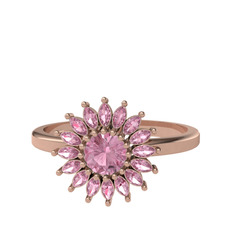 Taşlı Papatya Yüzük - Pembe kuvars 14 ayar rose altın yüzük #1dp6sj9