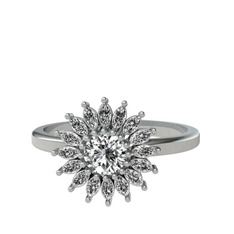 Taşlı Papatya Yüzük - Beyaz zirkon ve swarovski 8 ayar beyaz altın yüzük #1e2clkr