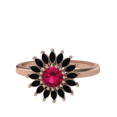 Rodolit garnet ve siyah zirkon 925 ayar rose altın kaplama gümüş yüzük