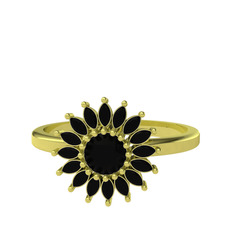 Taşlı Papatya Yüzük - Siyah zirkon 925 ayar altın kaplama gümüş yüzük #1fmpy8x