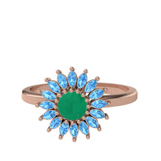Taşlı Papatya Yüzük - Kök zümrüt ve akuamarin 18 ayar rose altın yüzük #1gh45p