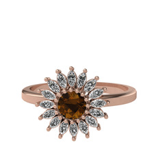 Taşlı Papatya Yüzük - Dumanlı kuvars ve swarovski 8 ayar rose altın yüzük #1gmf0su