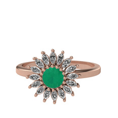 Kök zümrüt ve swarovski 14 ayar rose altın yüzük