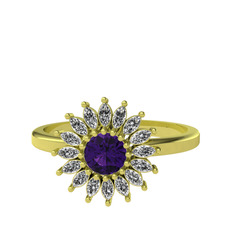 Taşlı Papatya Yüzük - Ametist ve swarovski 18 ayar altın yüzük #1gq3sup