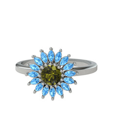 Taşlı Papatya Yüzük - Peridot ve akuamarin 925 ayar gümüş yüzük #1hza7en
