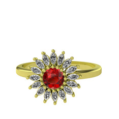 Taşlı Papatya Yüzük - Garnet ve swarovski 8 ayar altın yüzük #1inl5x