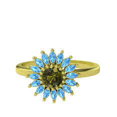 Taşlı Papatya Yüzük - Peridot ve akuamarin 8 ayar altın yüzük #1iwlgiu