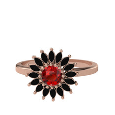 Taşlı Papatya Yüzük - Garnet ve siyah zirkon 18 ayar rose altın yüzük #1j7ww77